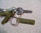 Teachers Rule etched brass keychain