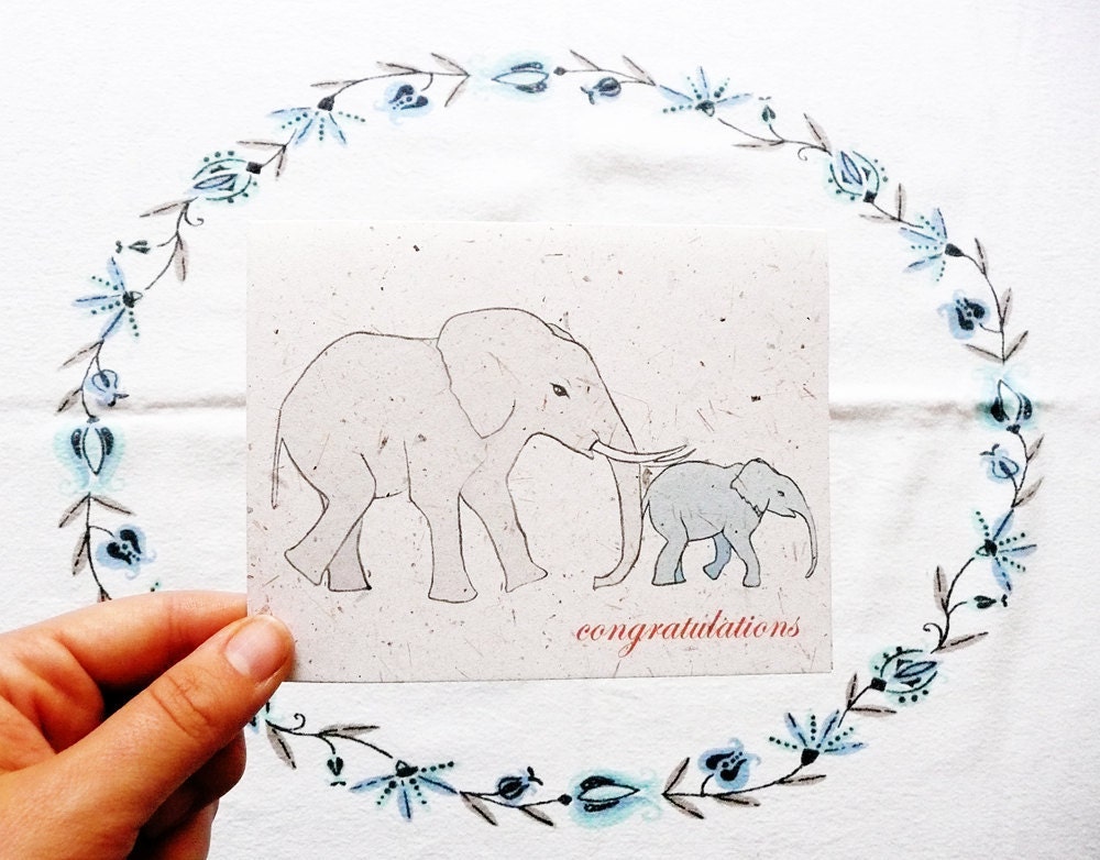 baby elephant - congratulations (eco friendly card printed on banana paper) baby shower new arrival welcome home