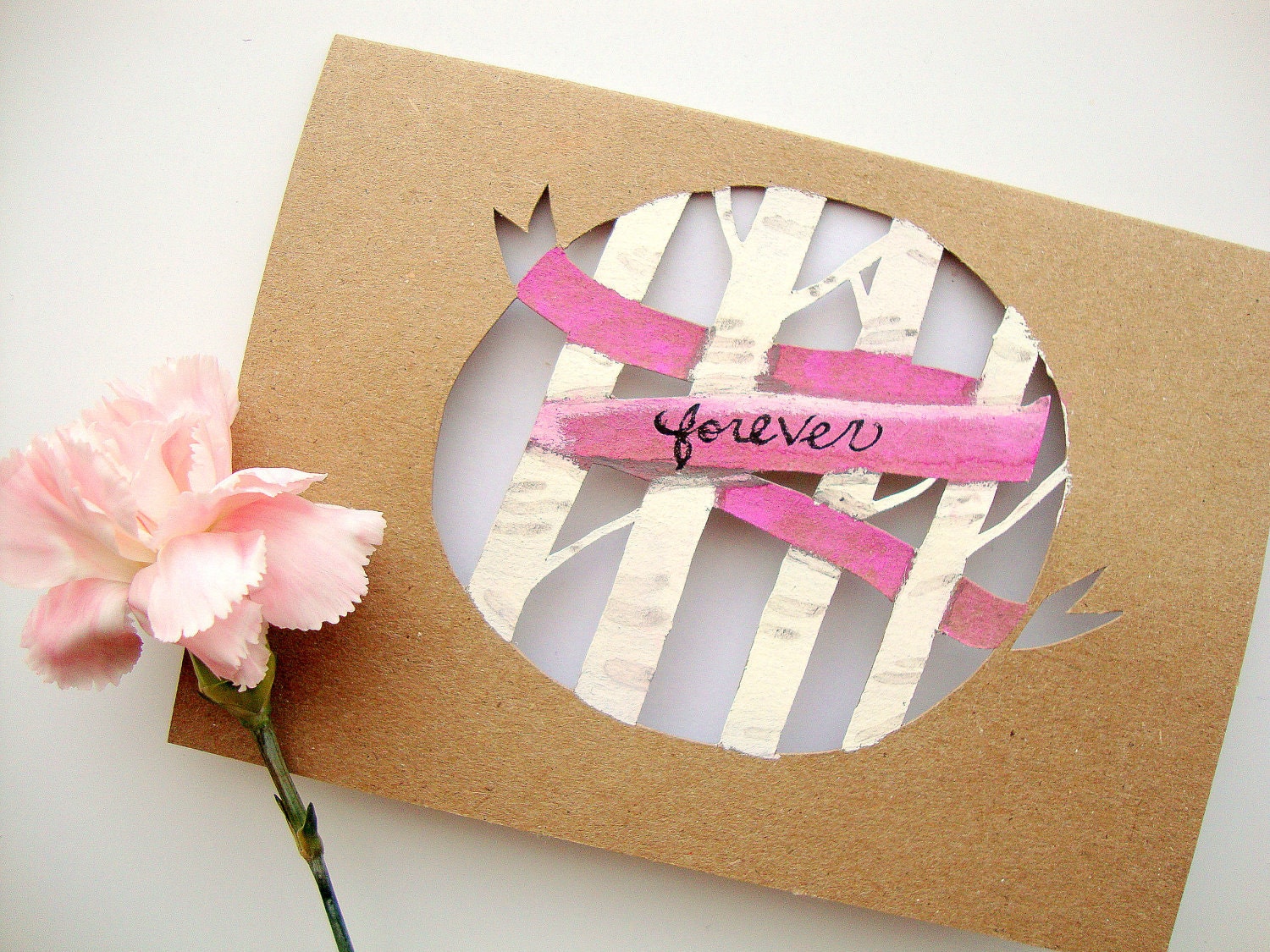 Forever Birch Forest Card - Painted Paper Cut Keepsake Card