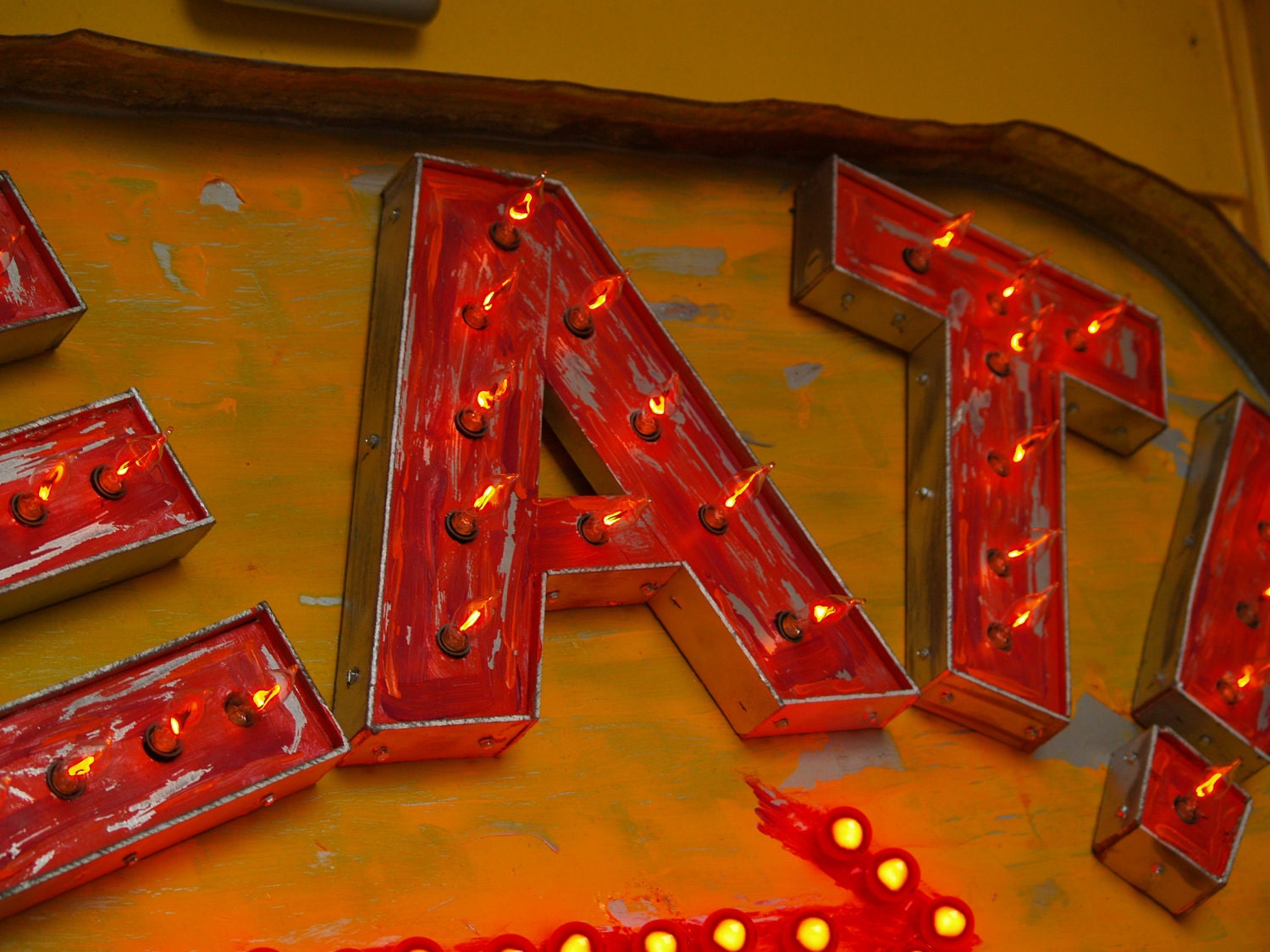 Vintage Marquee Art EAT Arrow Flame lights HUGE 4 ft x 2 ft Ready to Ship