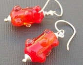 red bumpy bead lampwork glass earrings
