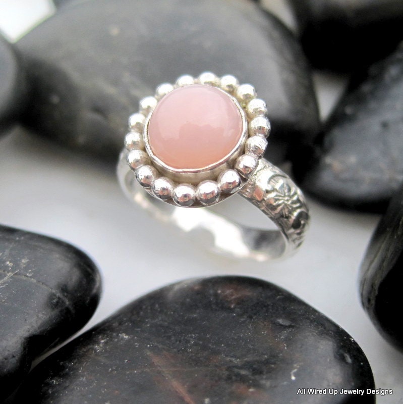 Sterling Pink Opal Ring - Flower