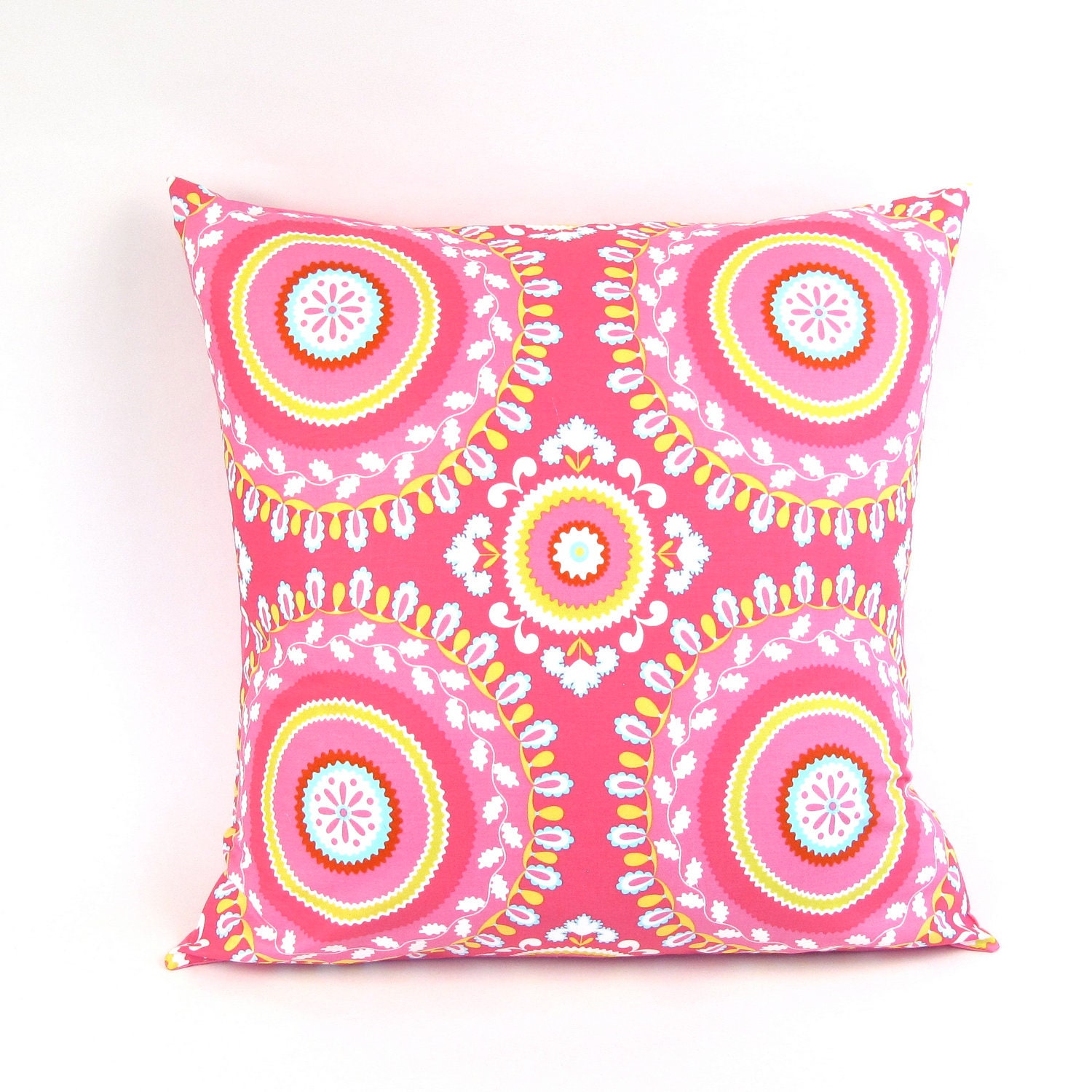 Bohemian Circles Pillow Cover in Honeysuckle Pink 20 inch