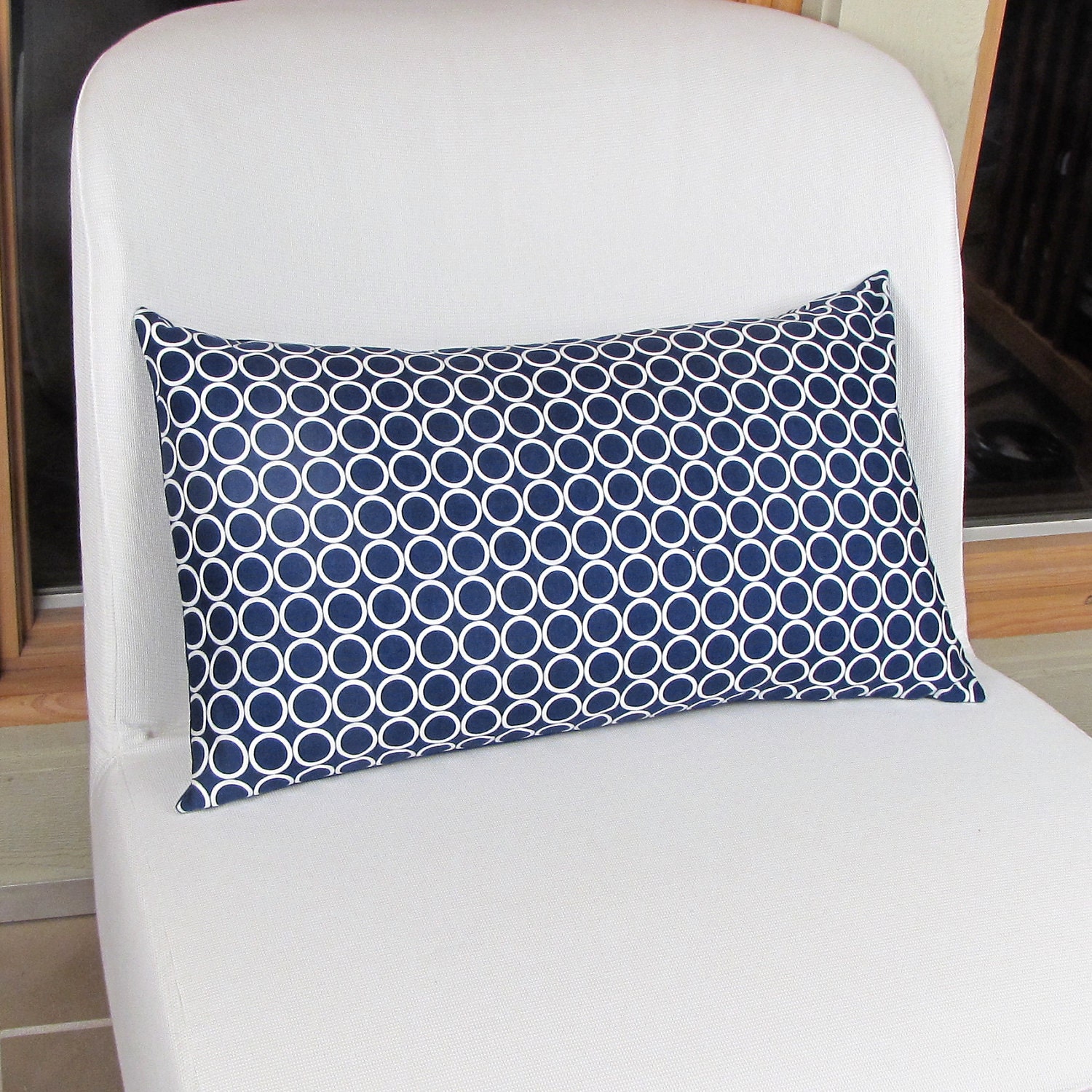 Navy Blue and White Circles Pillow Cover 12" x 20" or 12" x 24"  -  NAVY BLUE Sofa Pillow