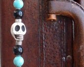 Skull Bead Keychain with Vintage Findings and Photo Charm themed  Day of the Dead