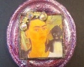 Frida Kahlo  a wall shrine with vintage jewelry mixed media soldered assemblage ooak