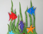 Bathroom art - Sea Garden - Handmade recycled  metal wall sculpture coastal beach house