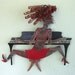 Art sculpture decor red head Piano Lady handmade metal music theme red black