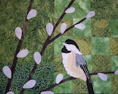 Chickadee on Pussy Willow Branches Quilted Wall Hanging, 14 x 24" - LyndiArt