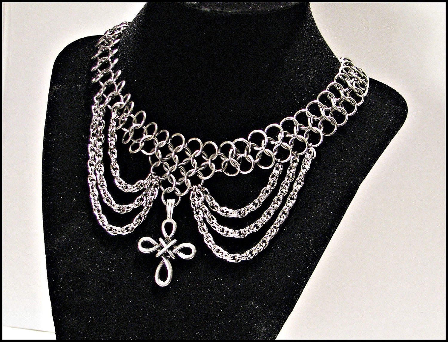 Elegant Celtic Cross Stainless Steel Chainmail Chainmaille choker necklace