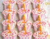 Striped Cupcake Cookies - Cupcake Cookie Favors - Cupcake Cookies - Birthday Cookie Favors - 1 Dozen