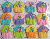 Butterfly Cupcake Cookie Favors - Cupcake Decorated Cookies - Cupcake Cookie Favors - 1 Dozen