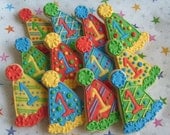 Birthday Hat Cookies - Decorated Party Hat Cookie Favors - Party Hat Cookies - Birthday Cookie Favors - 1 Dozen