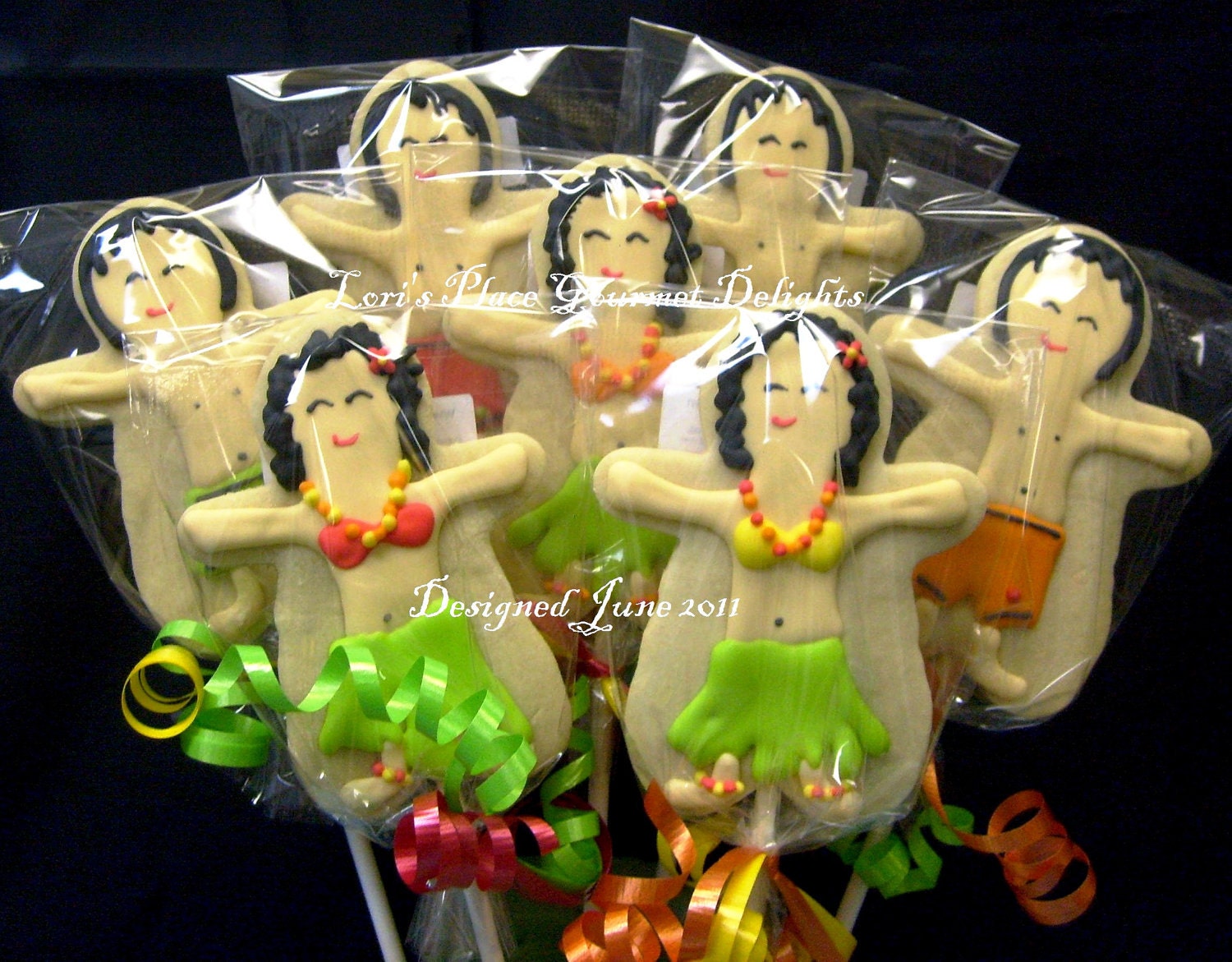 Luau Dancer Cookies - Luau Cookie Pops - Luau Cookie Favors - 12 Cookie Pops
