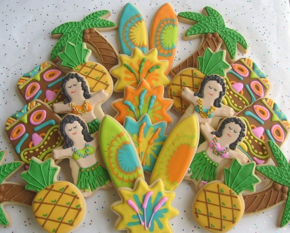 Deluxe Luau Party Cookies - Luau Cookie Favors - 2 Dozen Mix
