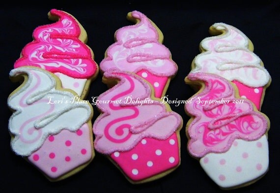 Cupcake Cookies - Sparkle Cupcakes - Cupcake Cookie Favors - 12 Cookies Il_570xn