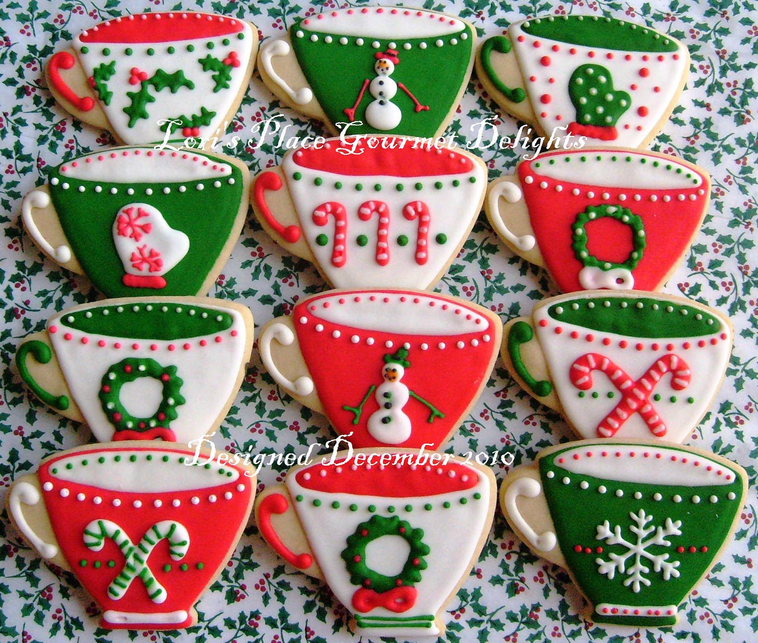 Christmas Tea Cups - Christmas Cookies - Cookie Gift - 1 Dozen