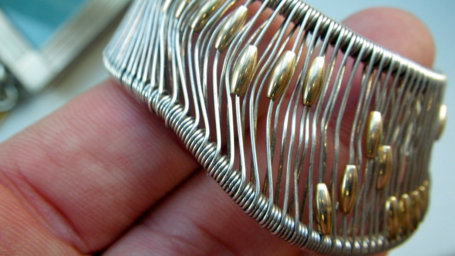 Vintage Handmade Sterling/14K Abacus WIre Bracelet