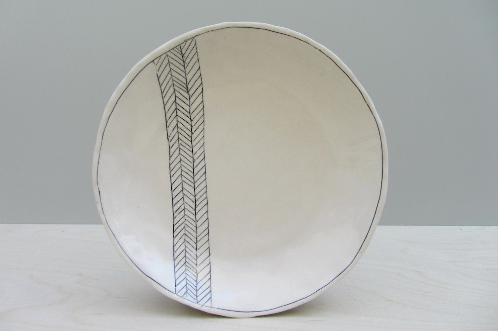 Herringbone Patterned Salad Plate in Black and White