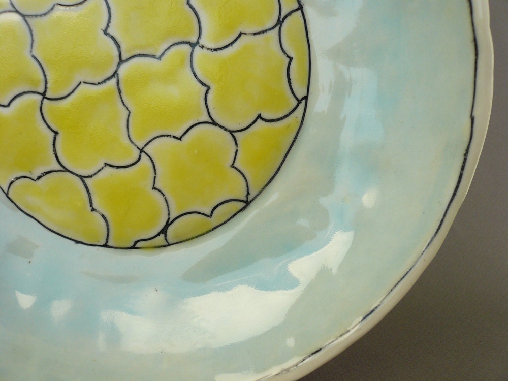 Islamic Pattern Salad Platein Robin's Egg Blue and Canary Yellow