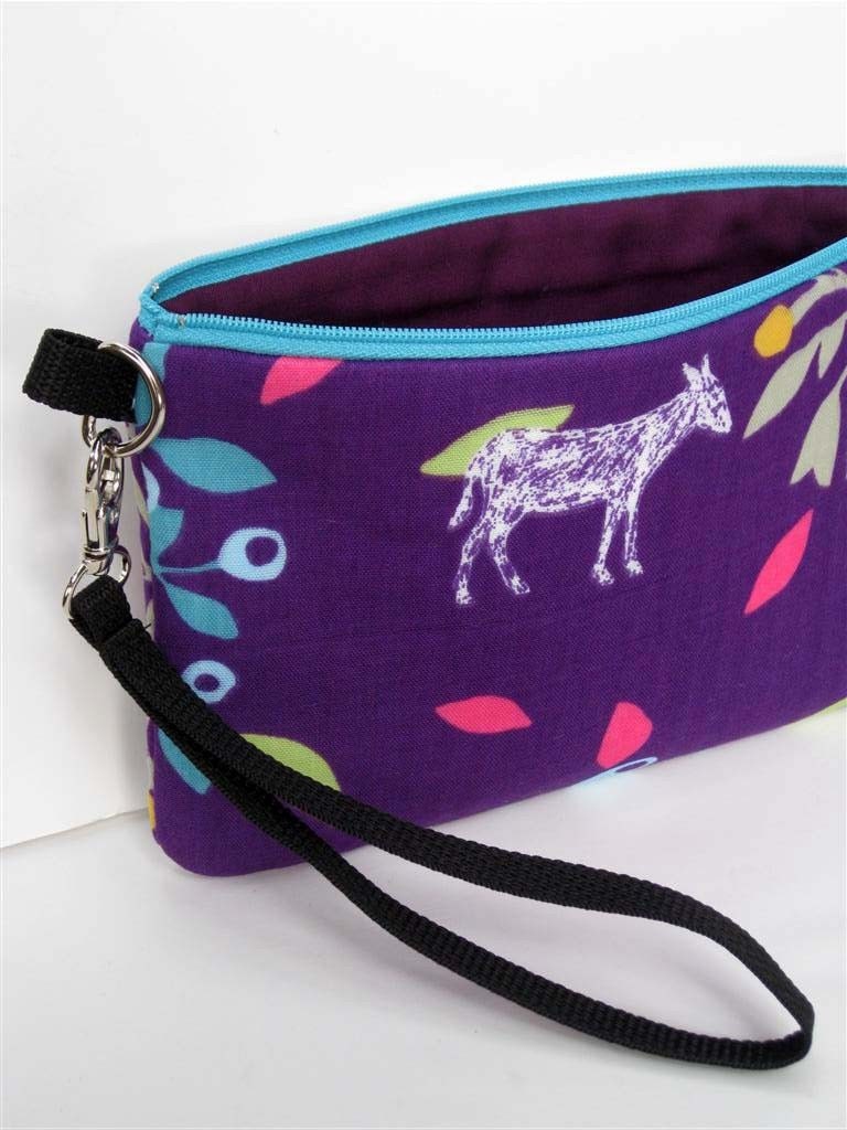 Zippered Wristlet / Clutch - Echino Little Donkey Purple