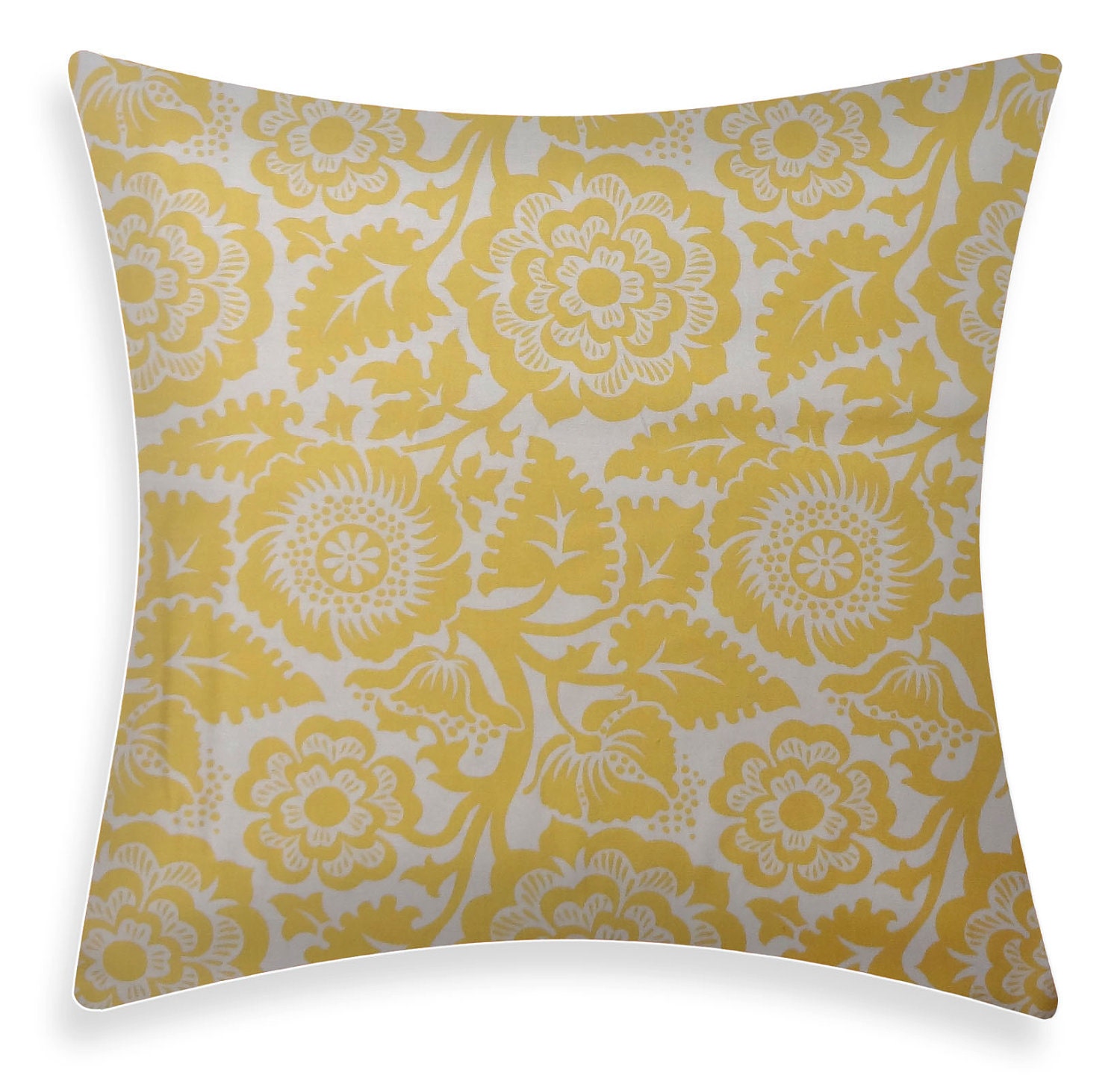 Toss Pillow Cushion Cover Yellow Floral Pillow Cover - Blockprint Blossom Dandelion
