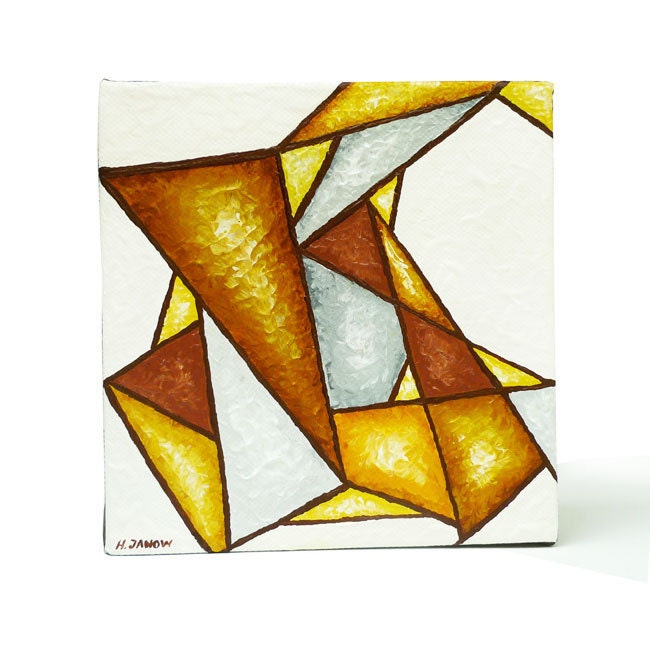 Acrylic Painting Geometric Abstract Art - Original Painting Modern Art Triangle Art - Contemporary Art Wall Decor Grey Brown 6x6