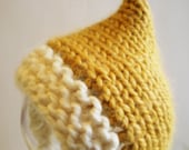 Knit Pixie Hat Photography Prop Newborn to 3 months Goldenrod and cream