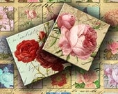 INSTANT DOWNLOAD Digital Collage Sheet Flowers on French Vintage Letter 1 inch squares - DigitalPerfection digital collage sheet 800