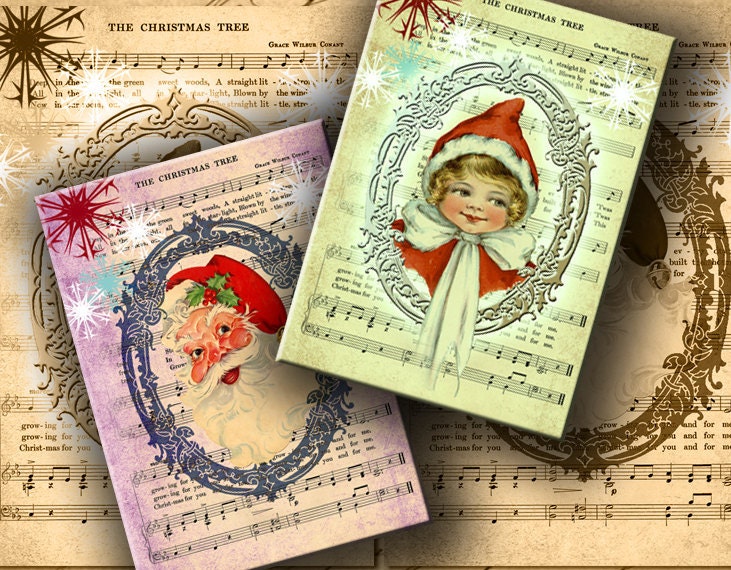 INSTANT DOWNLOAD Christmas in 2 Sizes - ATC Greeting Card 2.5 X 3.5 inch and 4 X 5.6 inch - DigitalPerfection digital collage sheet 910