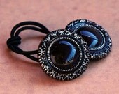 Ponytail Holder Hair Accessory - Vintage Moonglow Glass Buttons
