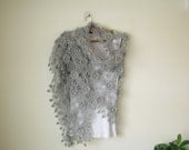 Grey Flowered Triangle Mohair Shawl