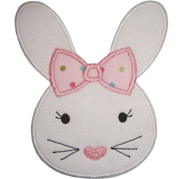 Girl Bunny Face  (Applique)  embroidered patch , sew or iron on your choice