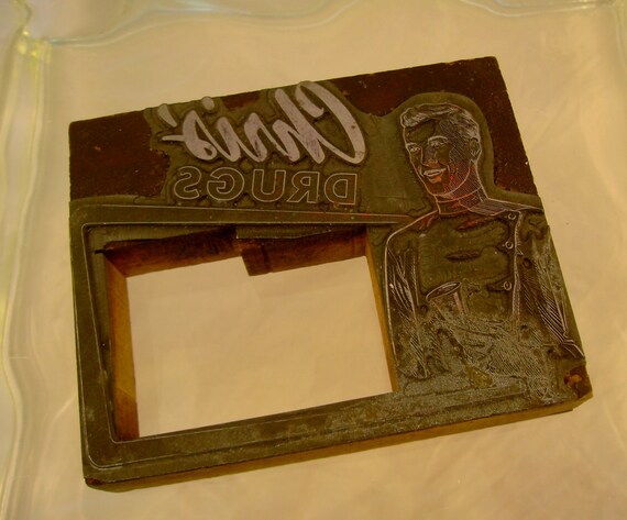 Vintage Printing Press Plate Made of Metal and Wood by noobootoo