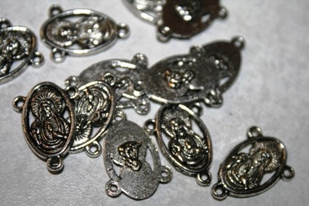 Rosary Connectors, Jesus Charms, Catholic Theme, Religious, Christian, Silver Pewter, Links, 10 Pieces