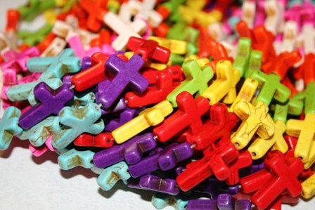 Rainbow Cross Beads, Full Strand, Large Size, 25mm, Stone