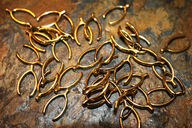 Wishbone Charms, Gold Tone, Tiny Size, 20 Pieces