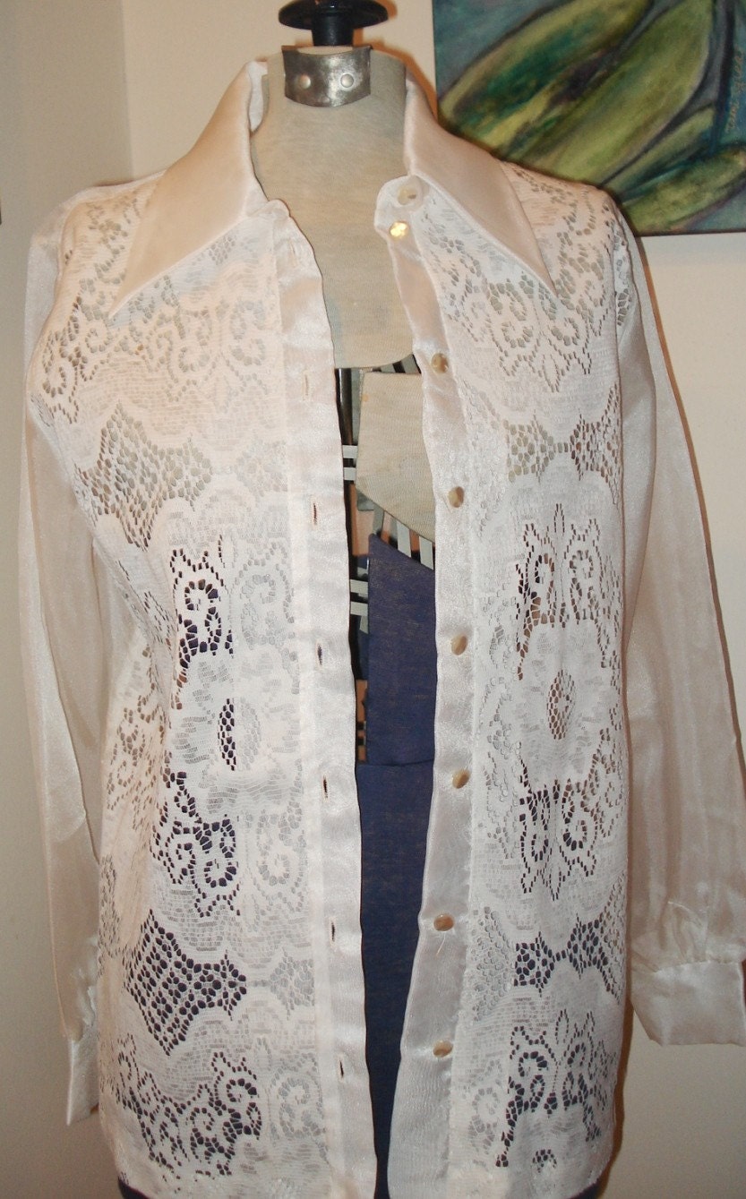 Fresh SPRING SNOWY WHITE LACE  VTG 70s Classy CAMI n BLOUSE SET m l best