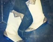 Vintage, 8 1/2, 8.5, 8, snake skin, leather, boots, spectator, cowboy, southwest, white, creme, two tone, indy, fashion, shoes, funky, retro