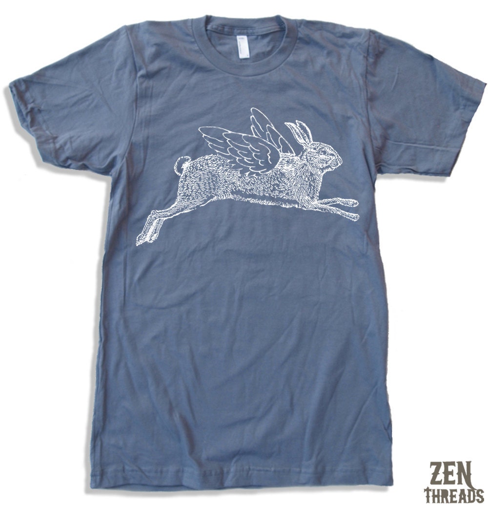 Mens Winged RABBIT american apparel T Shirt S M L XL (16 Colos Available)