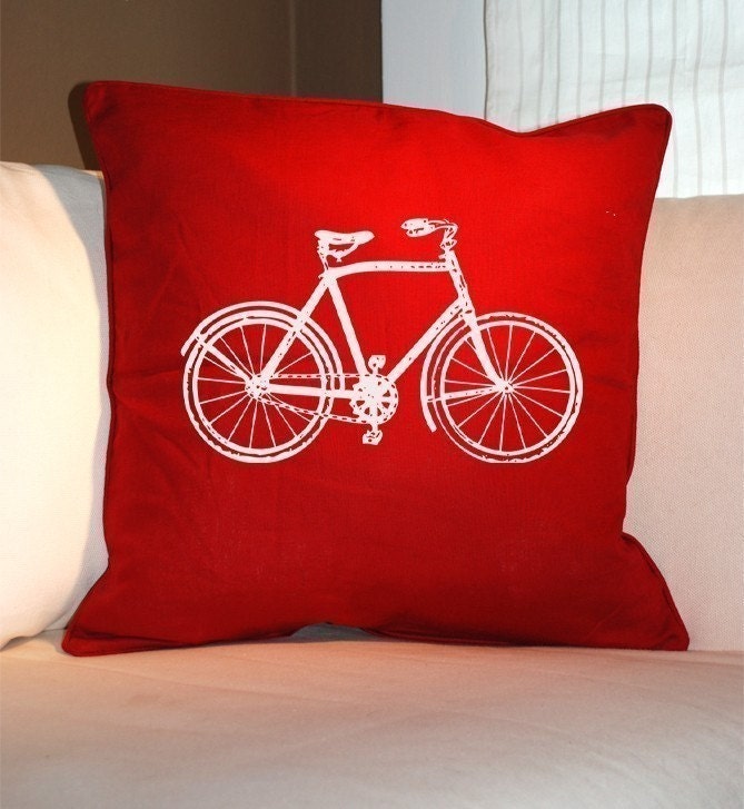 VINTAGE BIKE Red Eco Throw Pillow 20x20 (Renewable Linen/Cotton)