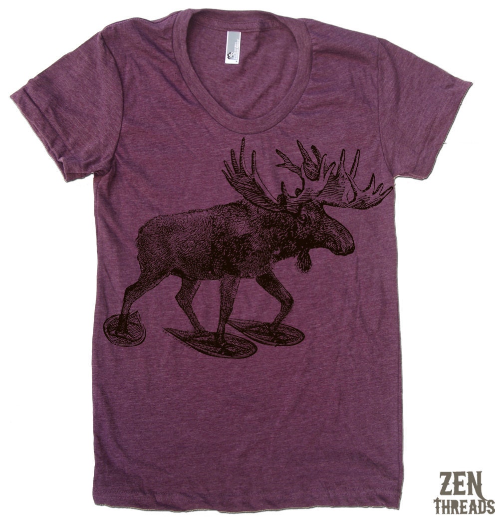 Womens MOOSE (in Snow Shoes) american apparel T Shirt S M L XL (16 Colors Available)