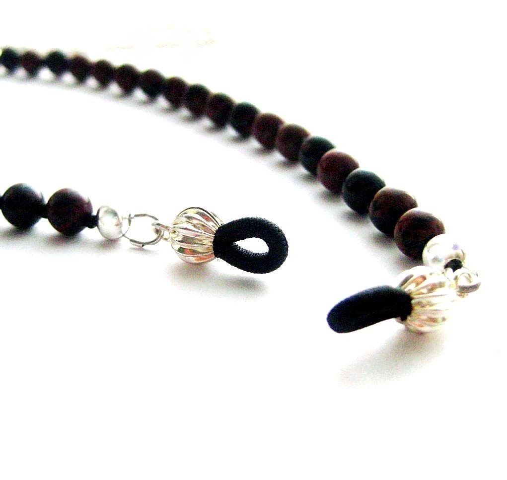 Beaded Eyeglass Chain. Brown Black Gemstone by HandmadebyAmor