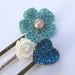 Turquoise bobby pin set, assorted hair pins, crochet, flowers and heart