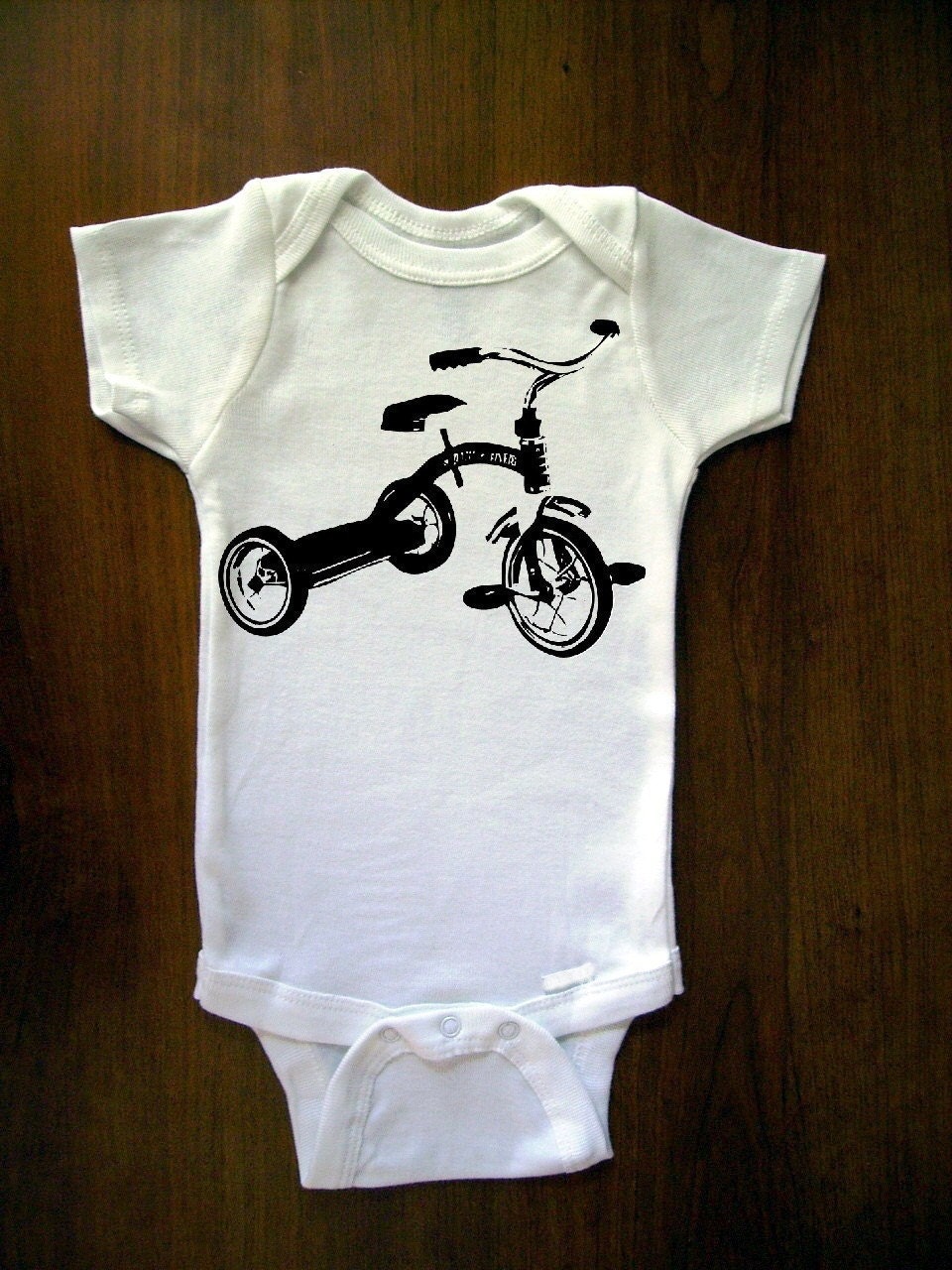 Black And White Tricycle Art, Cute Bike Baby One Piece Bodysuit, Romper, Onesie, Great Baby Shower Gift, First Birthday Gift Or Party Favor