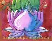 Sacred heART LOTUS blank greeting card handpainted