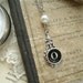 Typewriter Key Jewelry - Black Letter O Necklace. Vintage Typewriter Key Necklace. Antique Silver with White Glass Pearl. Monogram Necklace.