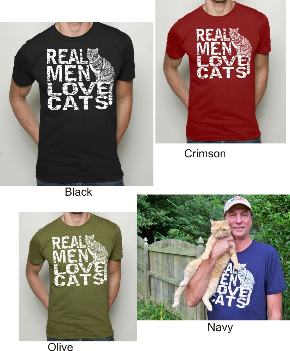 Mens t shirt - gift for dad - American Apparel tshirt - summer fashion - Real Men Love cats - This guys loves cats - Crazy Cat Dude