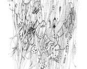 Dream of Water - black and white abstract art print abstract elements unique fine art ink drawing linear art abstract design