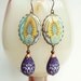 Blue Art Deco Paisley Earrings Vintage Colorful Cabochons Blue Violet Chartreuse